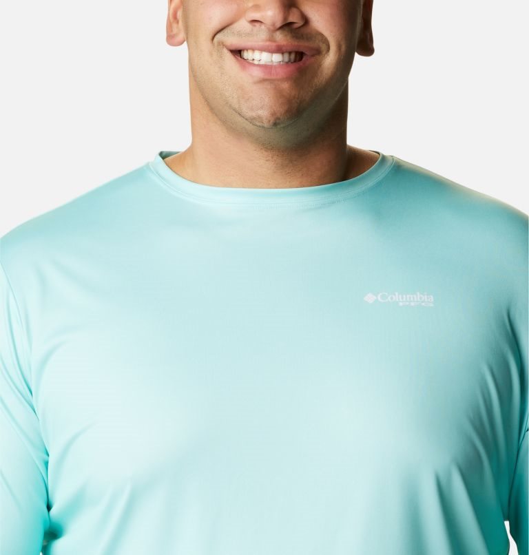 Men's Columbia PFG Terminal Tackle State Triangle Long Sleeve Sweatshirts Turquoise | Plus Size CA-PLA05